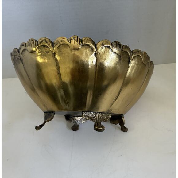 Vintage Art Deco Footed Brass Oval Bowl/Planter – Medium, Ornate - Picture 3 of 7